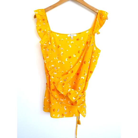 MADEWELL Silk Wrap Cami V-Neck Top in Painted Carnations Tassel Tie Waist 10 $88 - Picture 3 of 7
